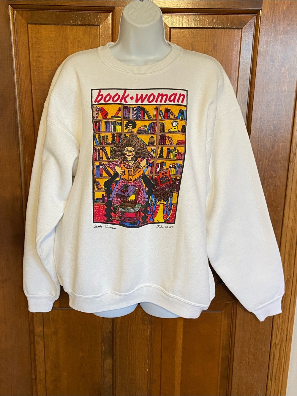 vintage 1989 Kiki Suarez "Book-Woman" sweatshirt on a Hanes tag Size Large READ